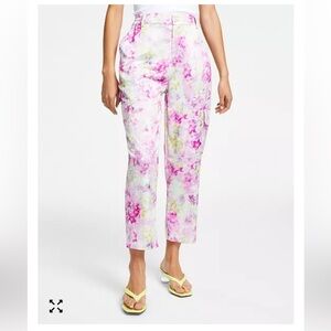 BAR III Satin Floral Cargo Crop Pants